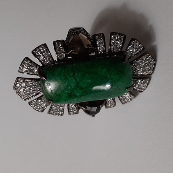 925 Green Corundum (Sapphire), White Zircons & Smoky Quartz. - Picture 3 of 15